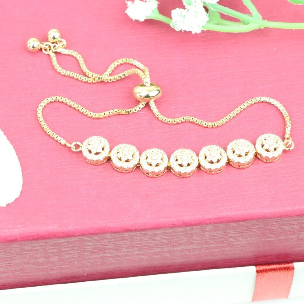 Elegant Rose Gold A-Bracelet with Round Sparkling Charm Accents, XPAB0696 - Picture 6 of 12